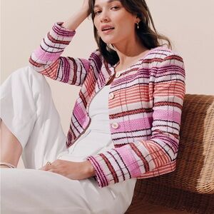 Ann Taylor Pink and Orange Plaid Jacket